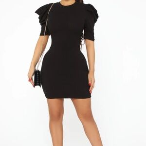 Black dress with puff shoulders